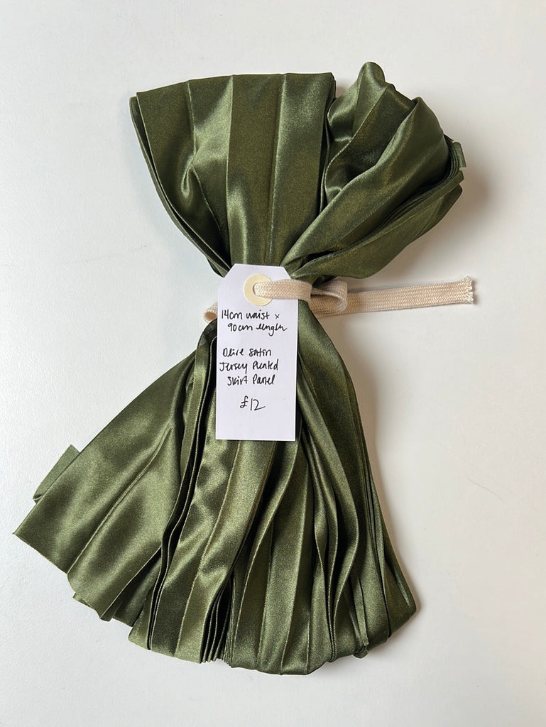 Olive Satin Jersey Pleated Skirt Panel Remnant