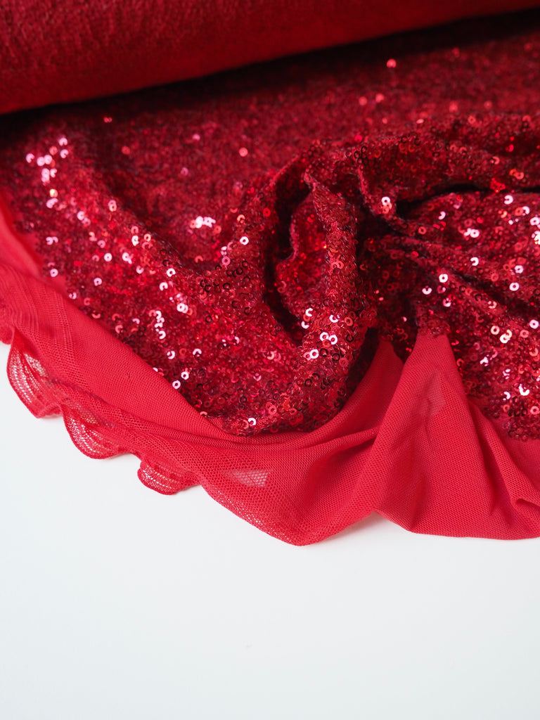 Red Sequin Stretch Mesh