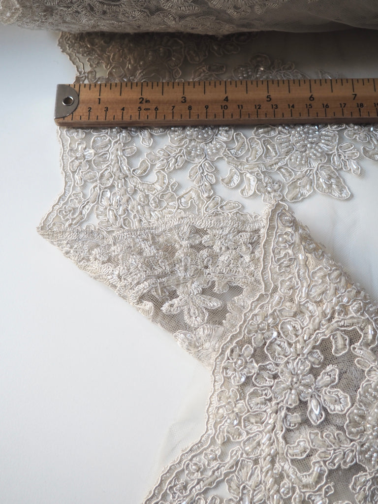 Oyster Beaded Floral Corded Lace Tulle