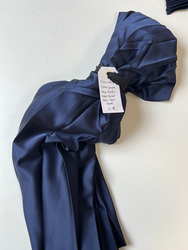 Navy Pleated Crepe Backed Satin Skirt Panel Remnant