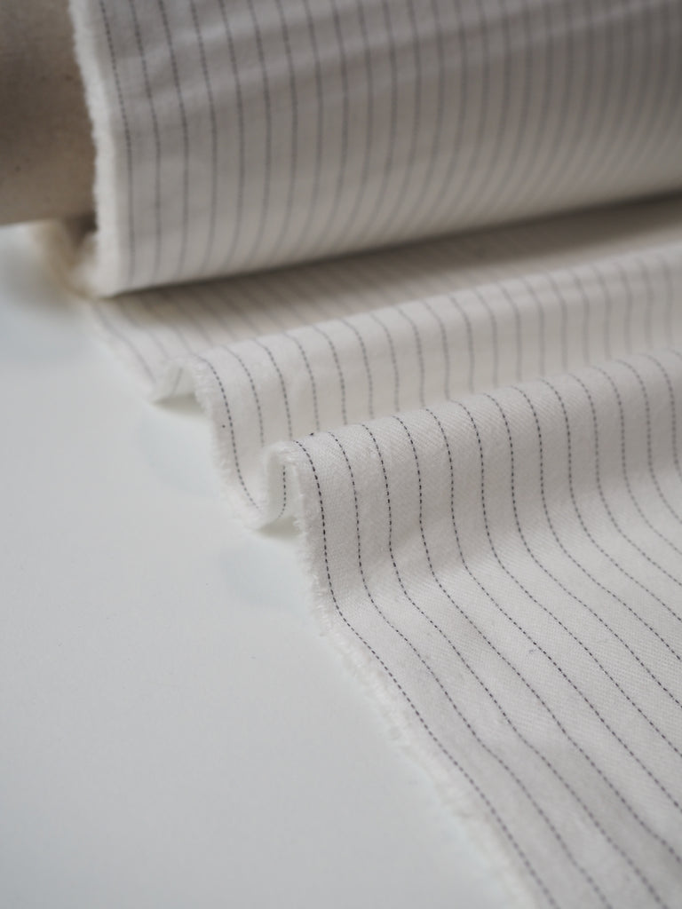 White Stitched Stripe Brushed Cotton Twill