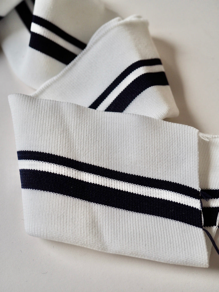 White and Navy Stripes Ribbed Double Cuff 7cm