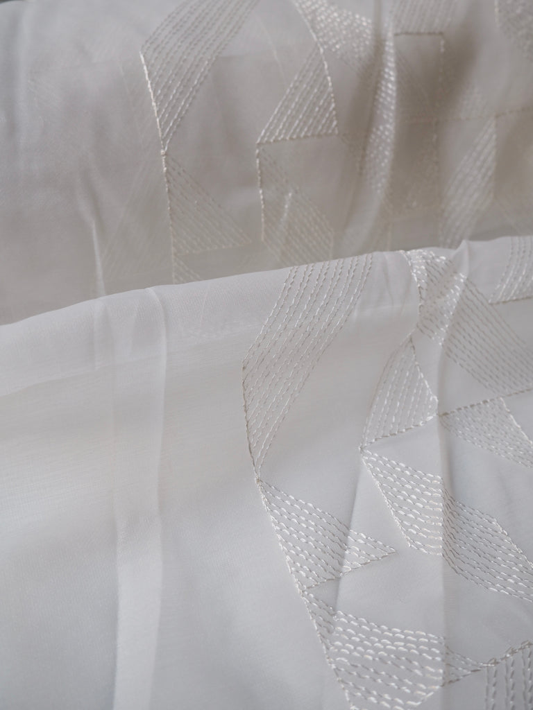 White Geometric Embroidered Organza Double Width