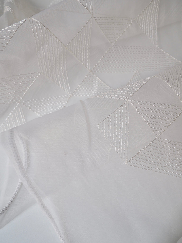 White Geometric Embroidered Organza Double Width