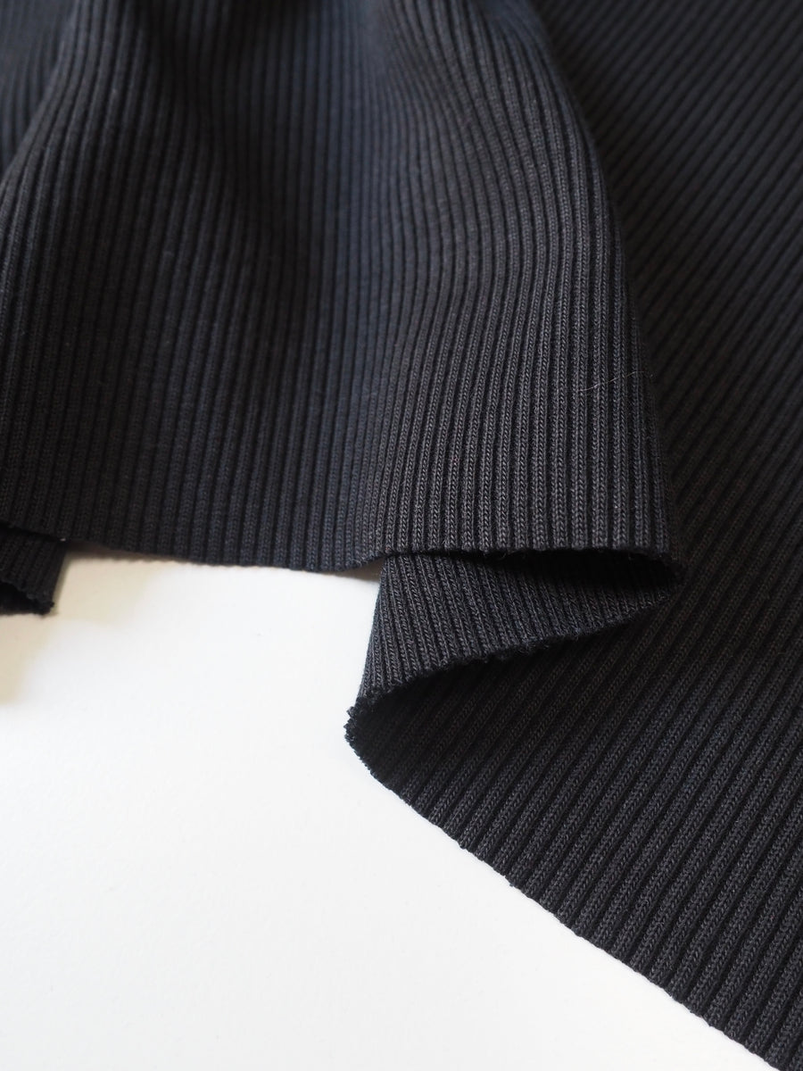 Black 2x2 Rib Knit Cotton Spandex Fabric by the Yard 360GSM 11/20 AMERICAN  MADE