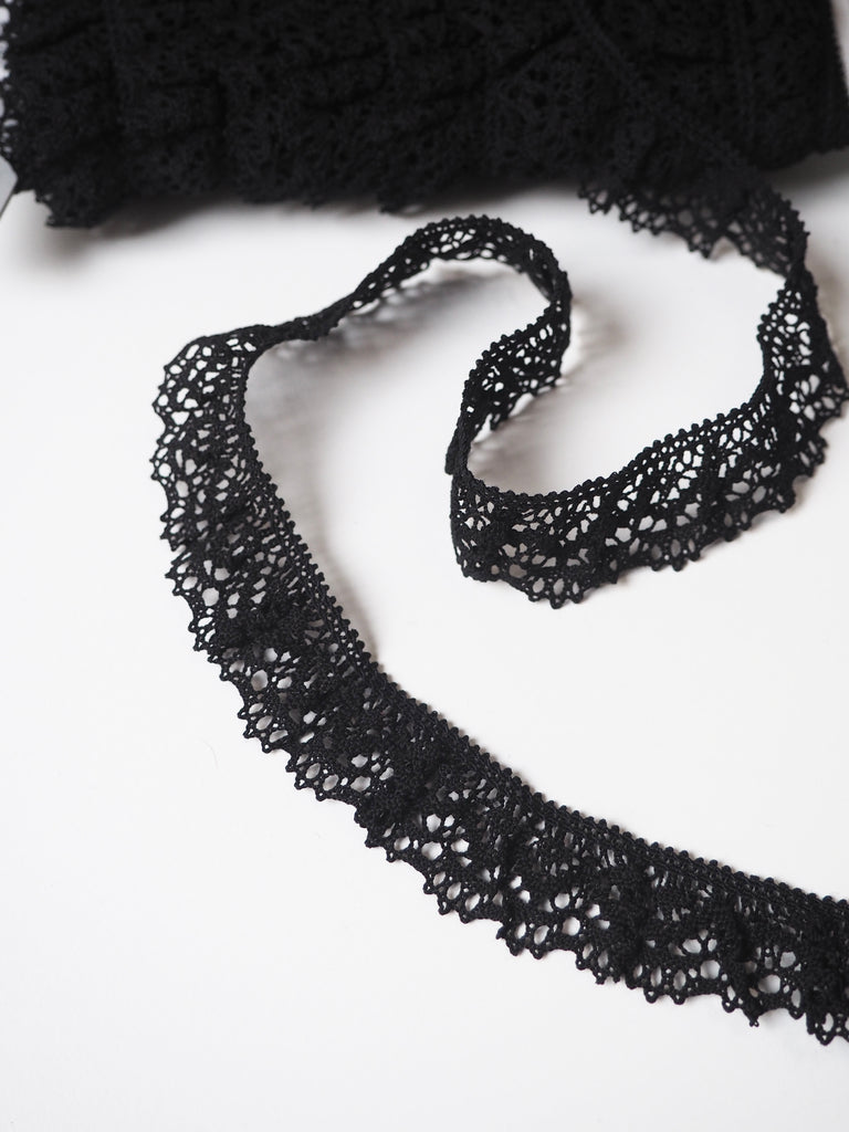 Shindo Black Stretch Torchon Lace Trim 25mm