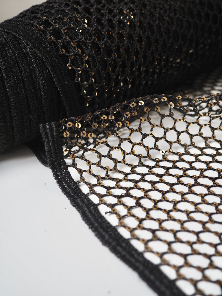 Black Sequin Guipure Fishnet Lace