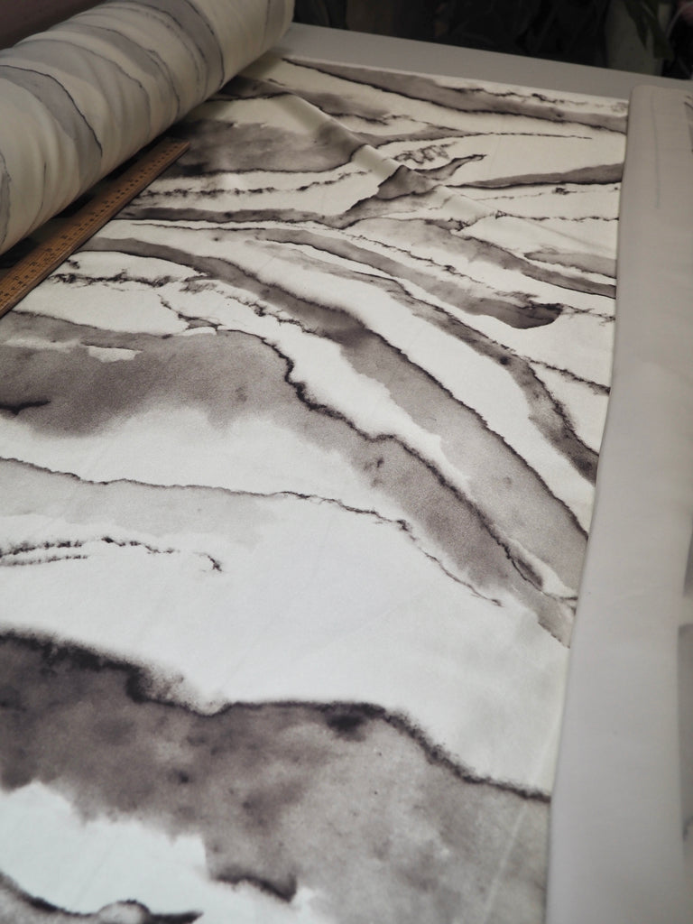 Cream + Grey Marbled Heavy Silk Satin