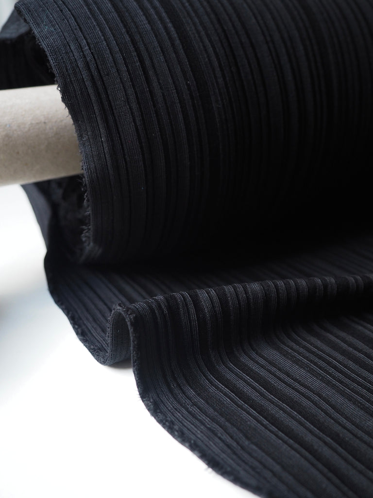 Black Ribbed Satin Jersey