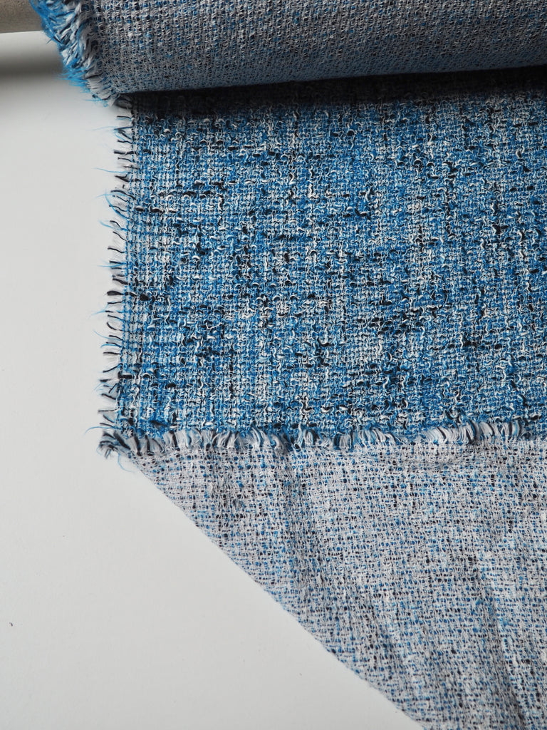 Blue + White Cotton Blend Tweed