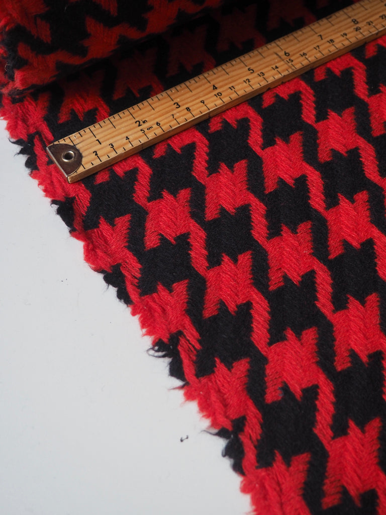 Red Jumbo Houndstooth Wool Jacquard