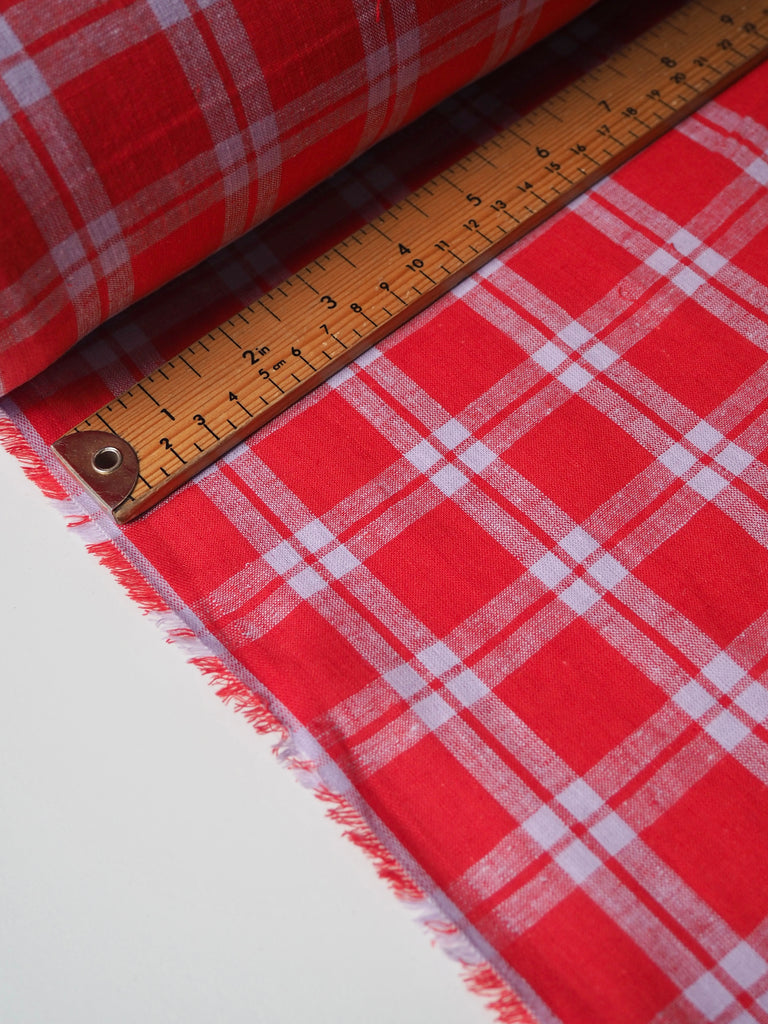 Red + Lilac Check Cotton/Linen