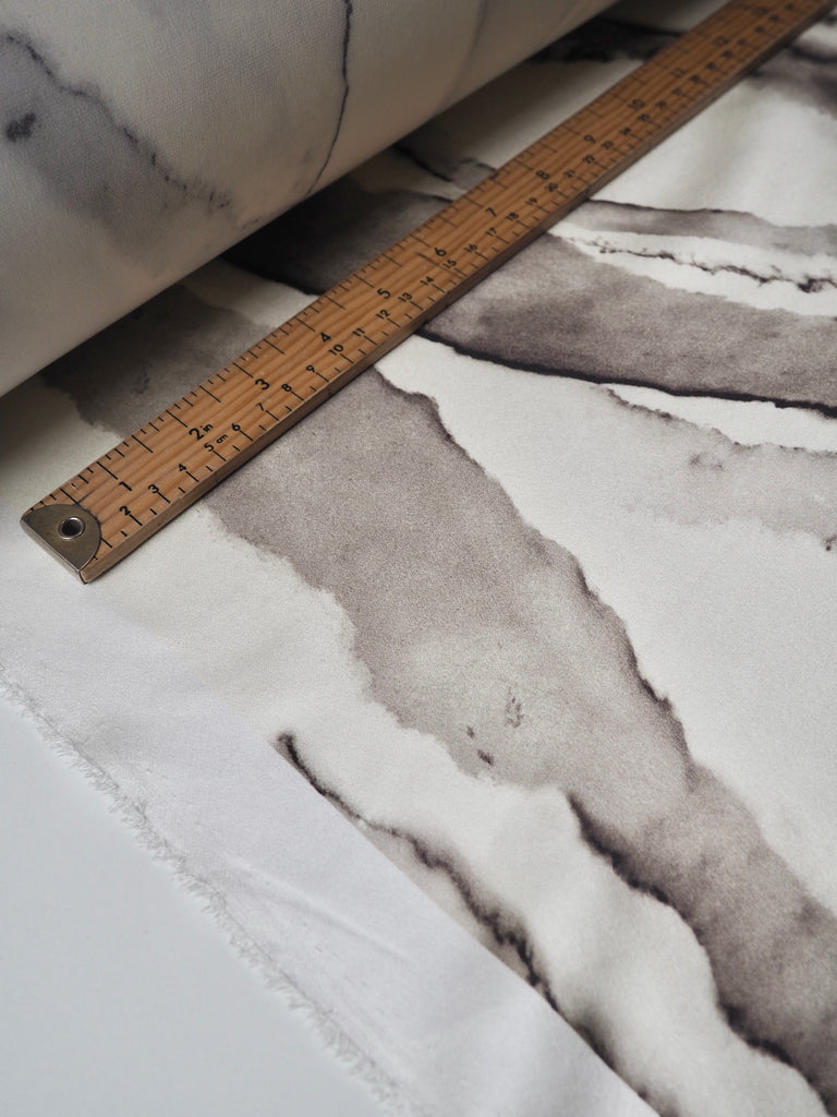 Cream + Grey Marbled Heavy Silk Satin