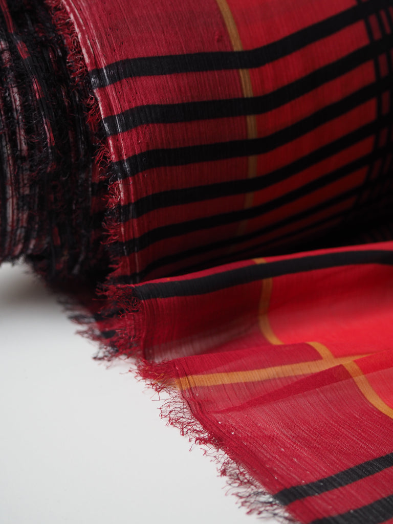 Red Check Crinkle Chiffon