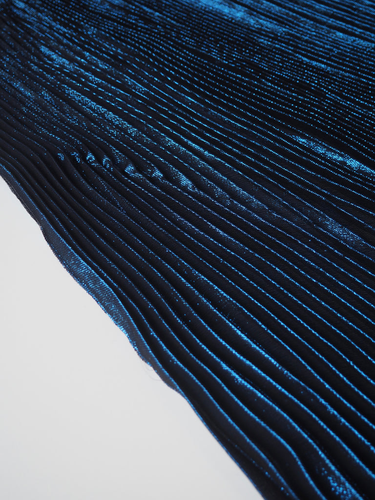 Blue Lurex Silk Chiffon Knife Pleated Skirt Panels