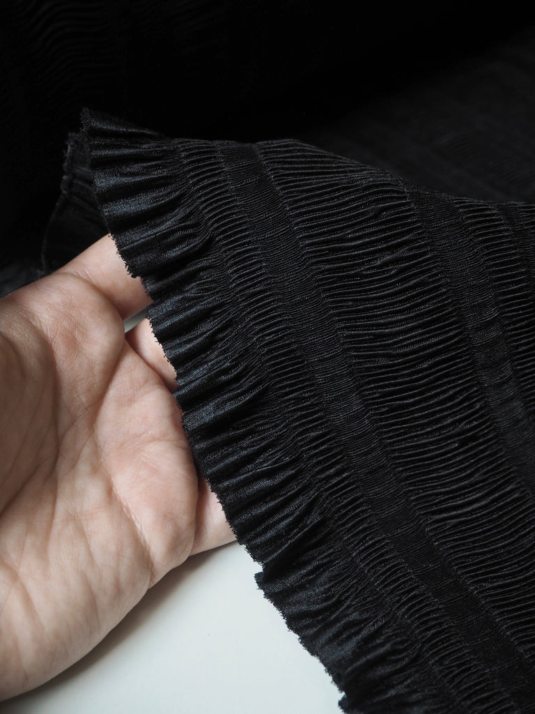 Black Plissé Stripe Satin