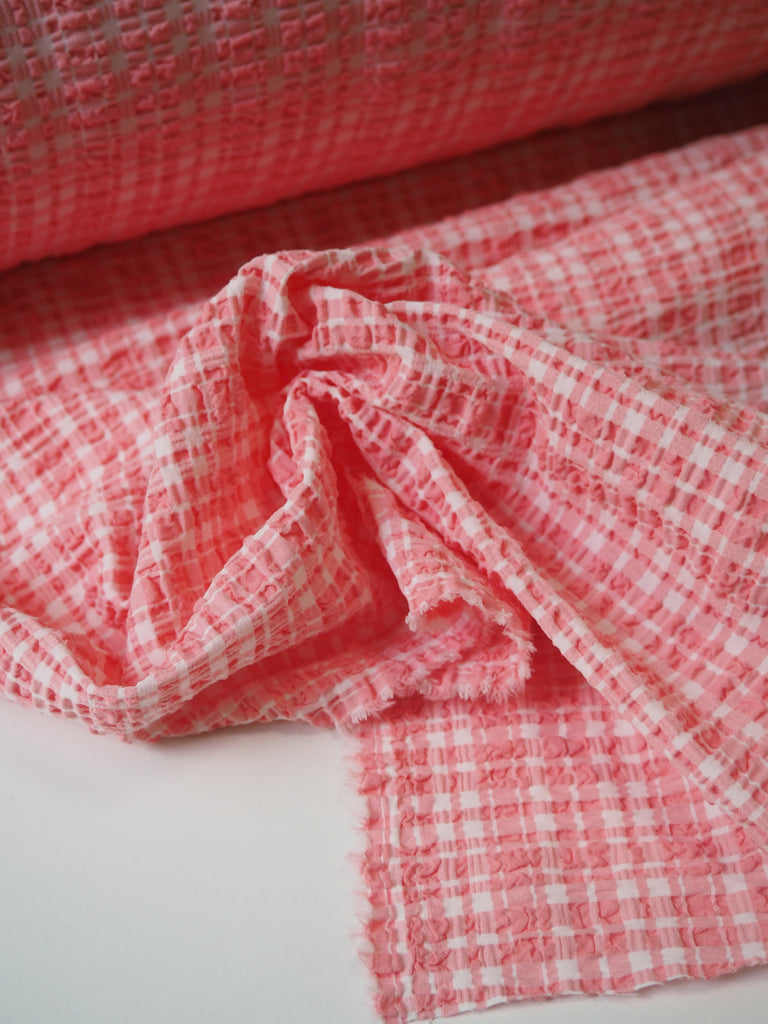 Pink Check Cotton Seersucker