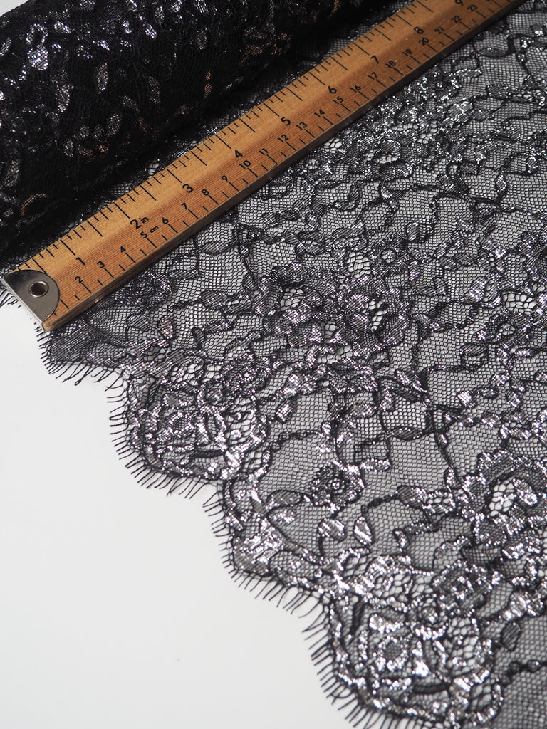 Black Silver Lurex Scallop Lace