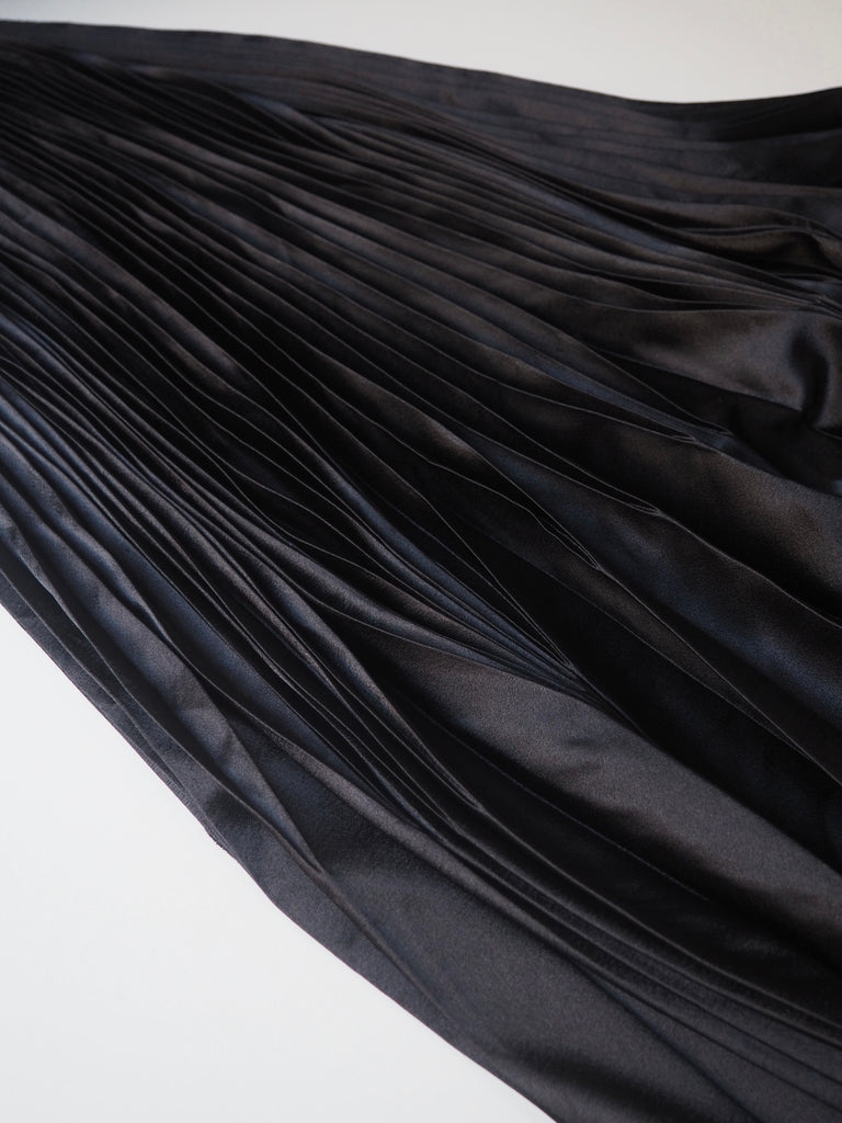 Black Satin Inverted Knife Pleated Skirt Panels