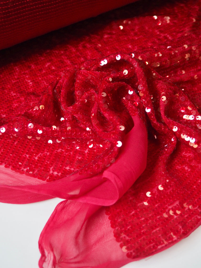 Ruby Red Sequin Viscose Chiffon