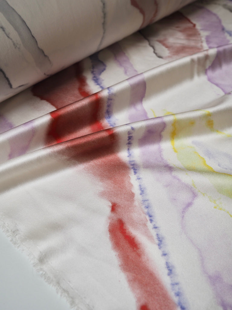 Rainbow Marbled Heavy Silk Satin