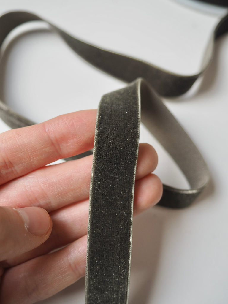 Grey Moss Velvet Elastic Ribbon 16mm