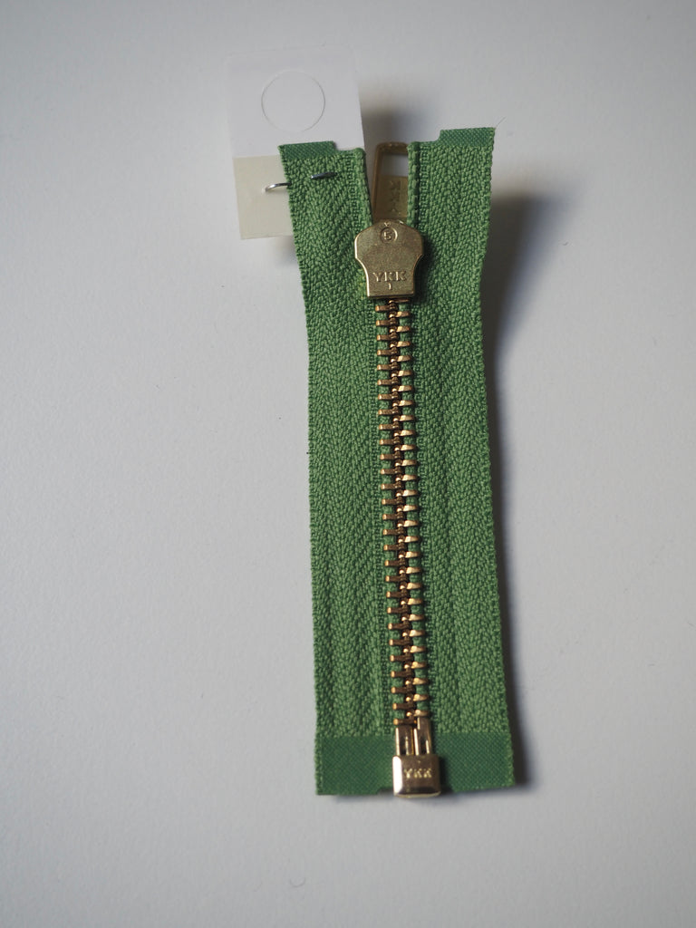 YKK Apple Green & Gold Metal Open-Ended Zips 9cm