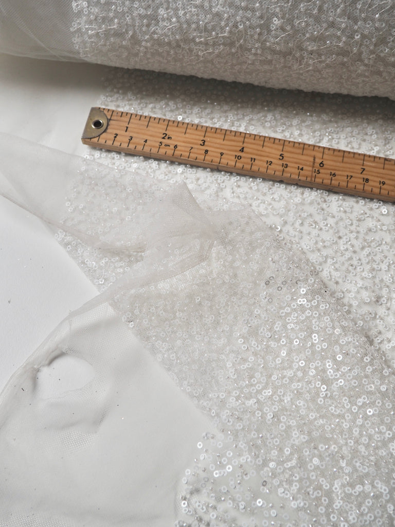 White Beaded Sequin Tulle