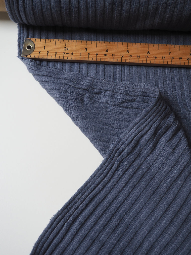 Faded Indigo Viscose Wide Rib Jersey