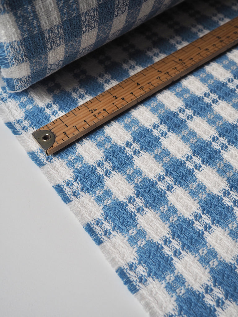 Blue + White Check Cotton Blend Jacquard