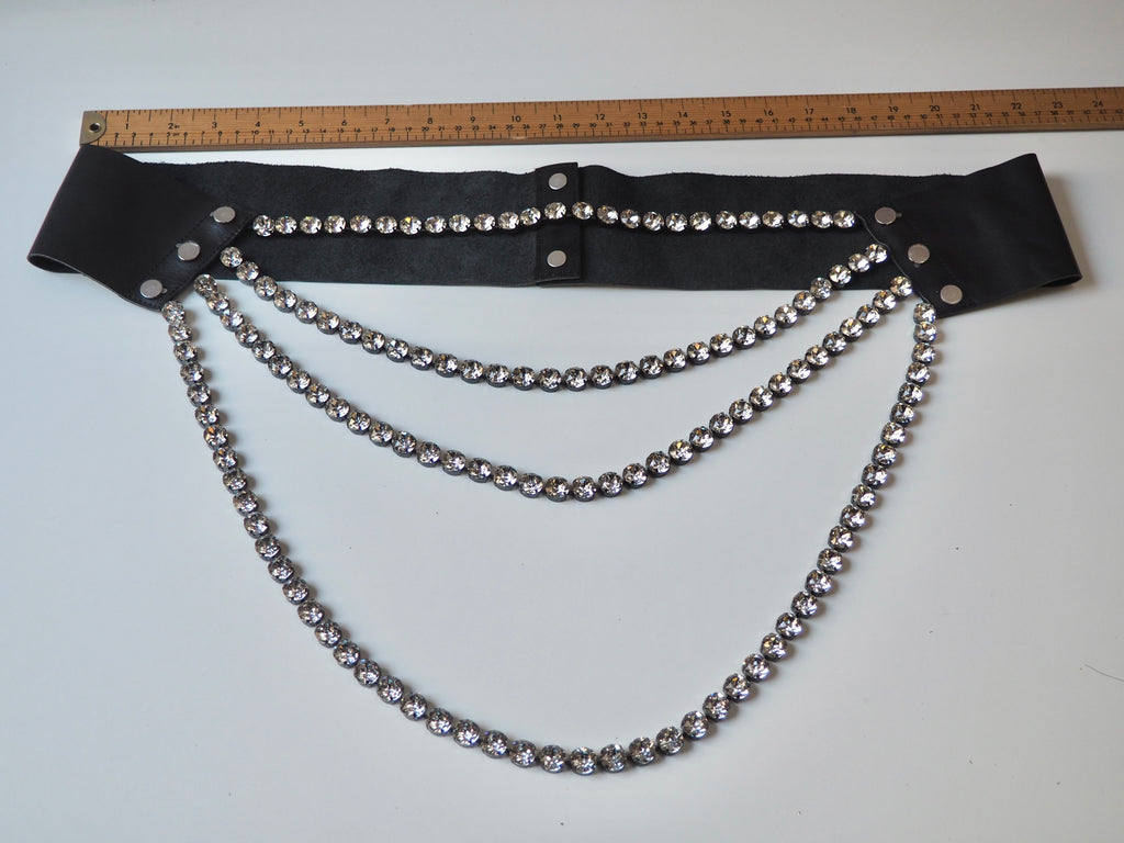 Crystal + Black Leather Belt 110cm