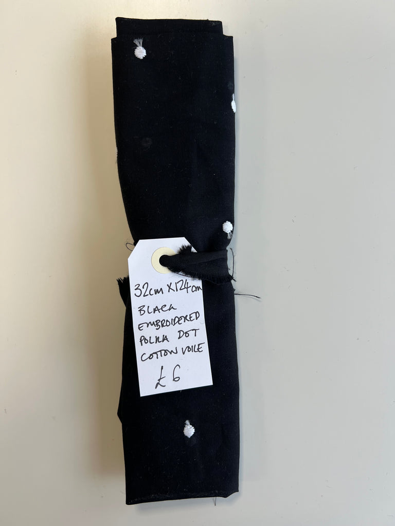 Black Embroidered Polka Dot Cotton Voile Remnant