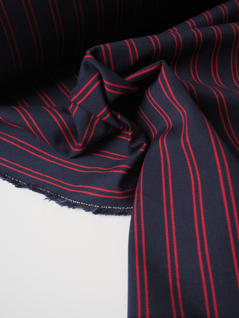 Red + Navy Stripe Cotton Twill