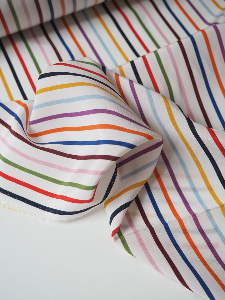 Rainbow Stripe Silk Crepe de Chine