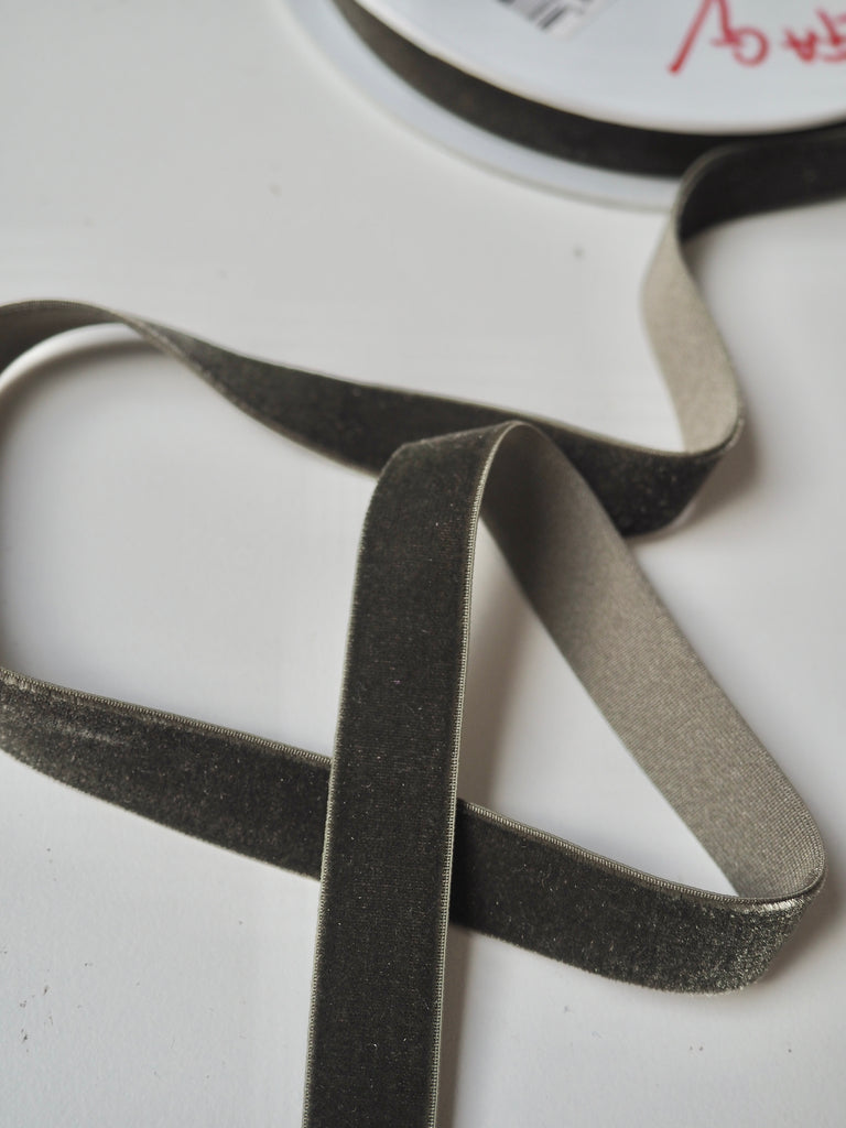 Grey Moss Velvet Elastic Ribbon 16mm