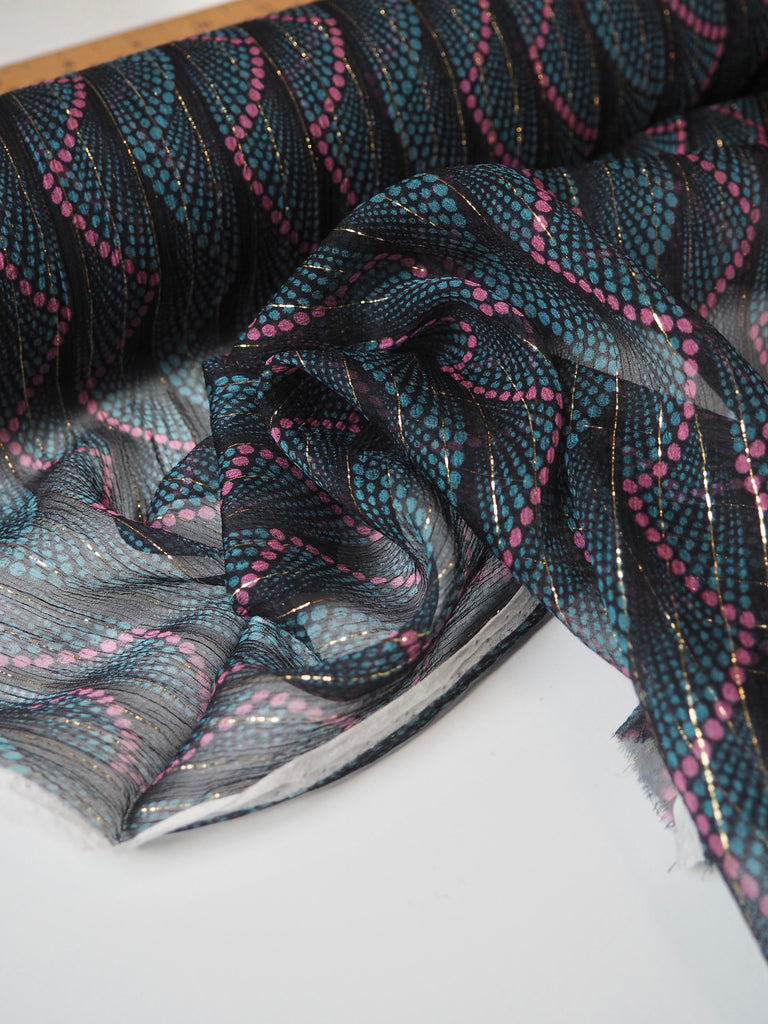 Dot Striped Metallic Silk Chiffon