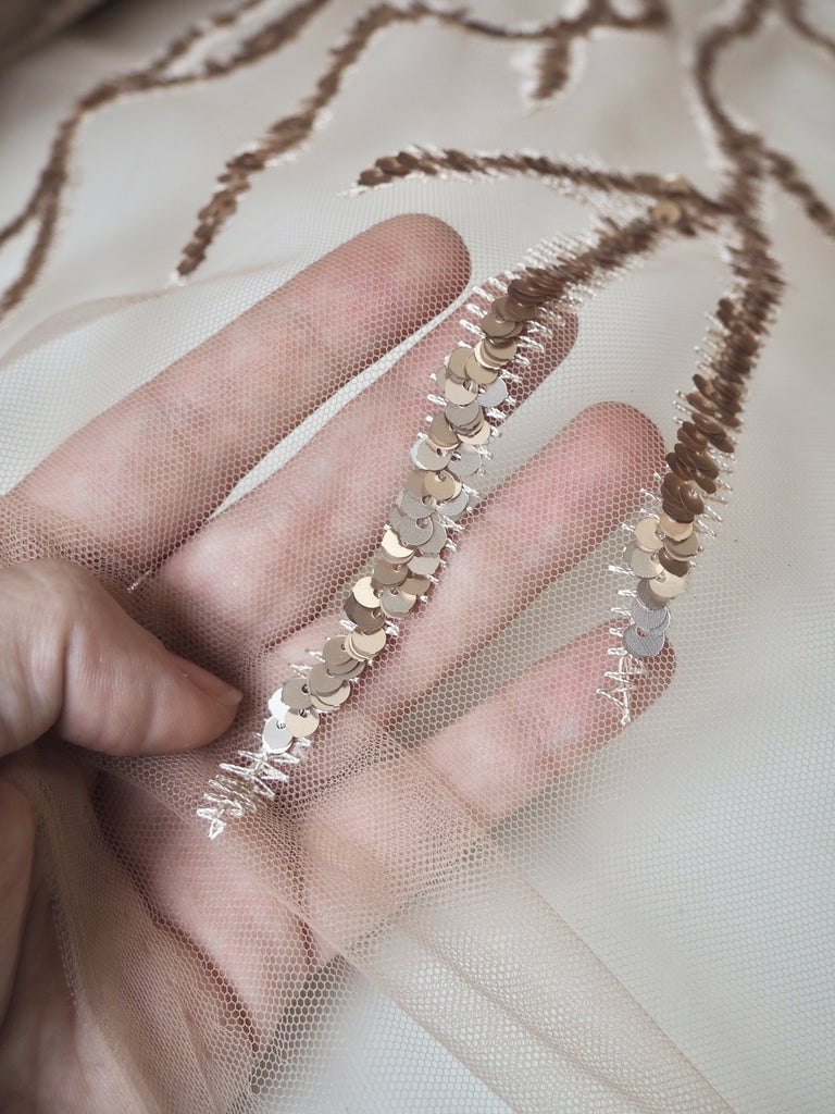 Soft Gold Vine Sequin Tulle