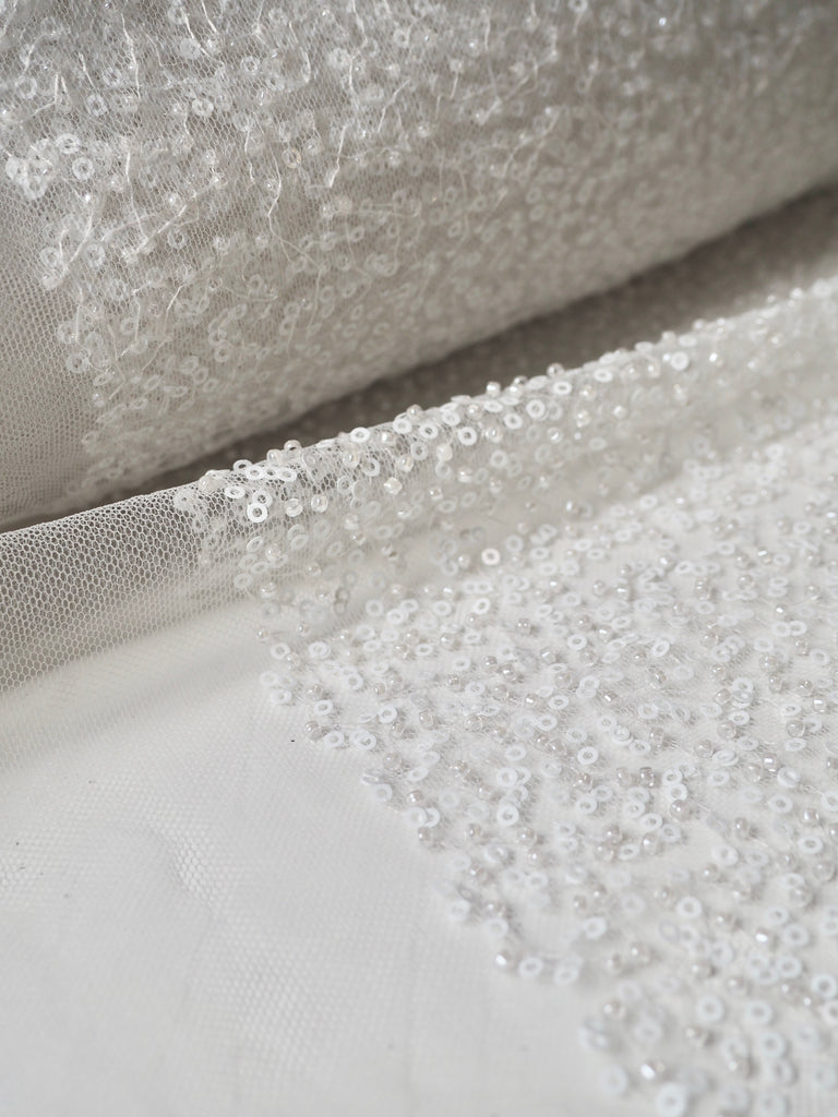 White Beaded Sequin Tulle