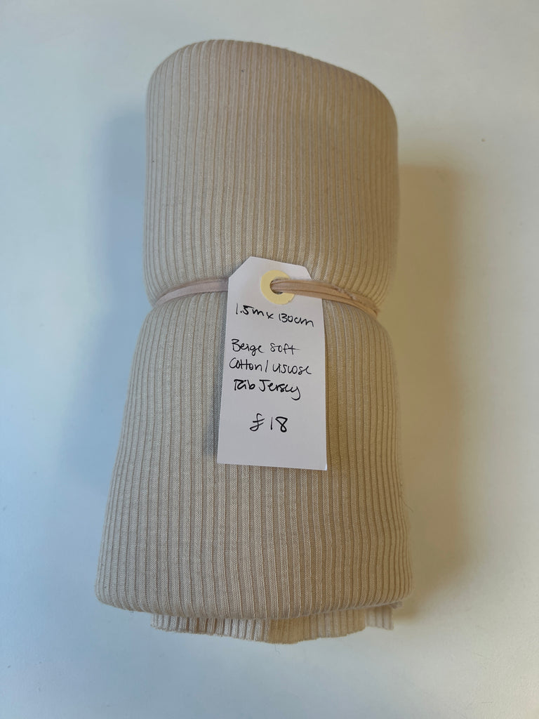 Beige Cotton/Viscose Rib Jersey Remnant