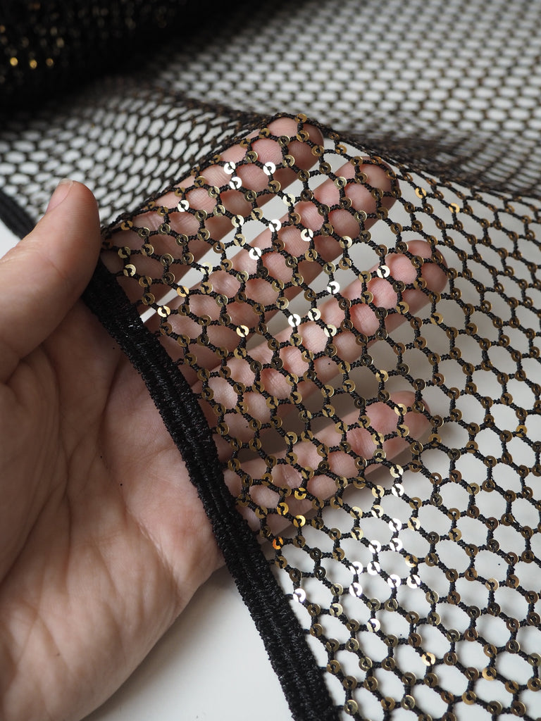 Black Sequin Guipure Fishnet Lace