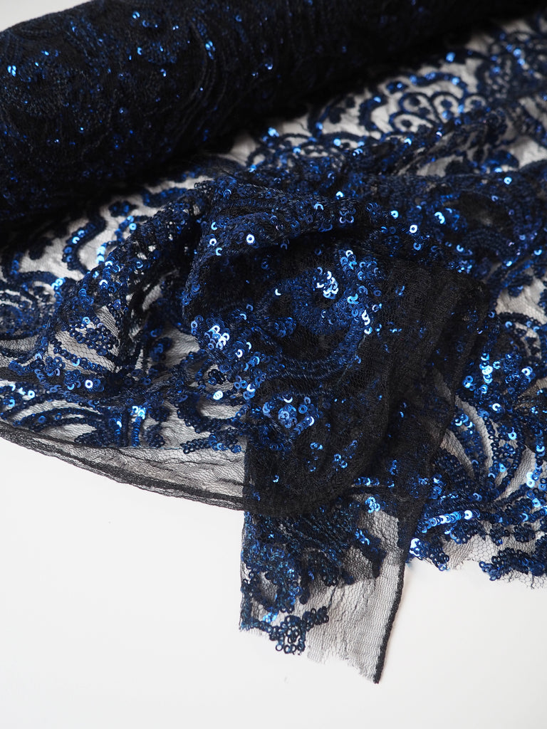 Blue Swirl Sequined Netting