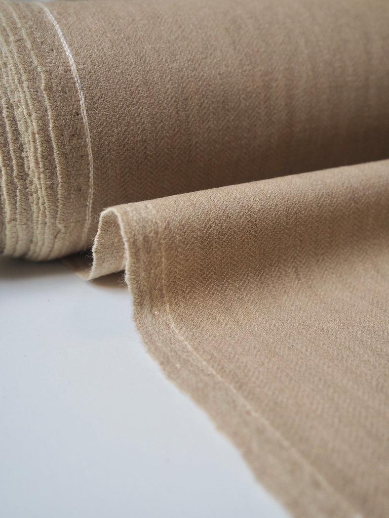 Sand Herringbone Wool Blend Suiting