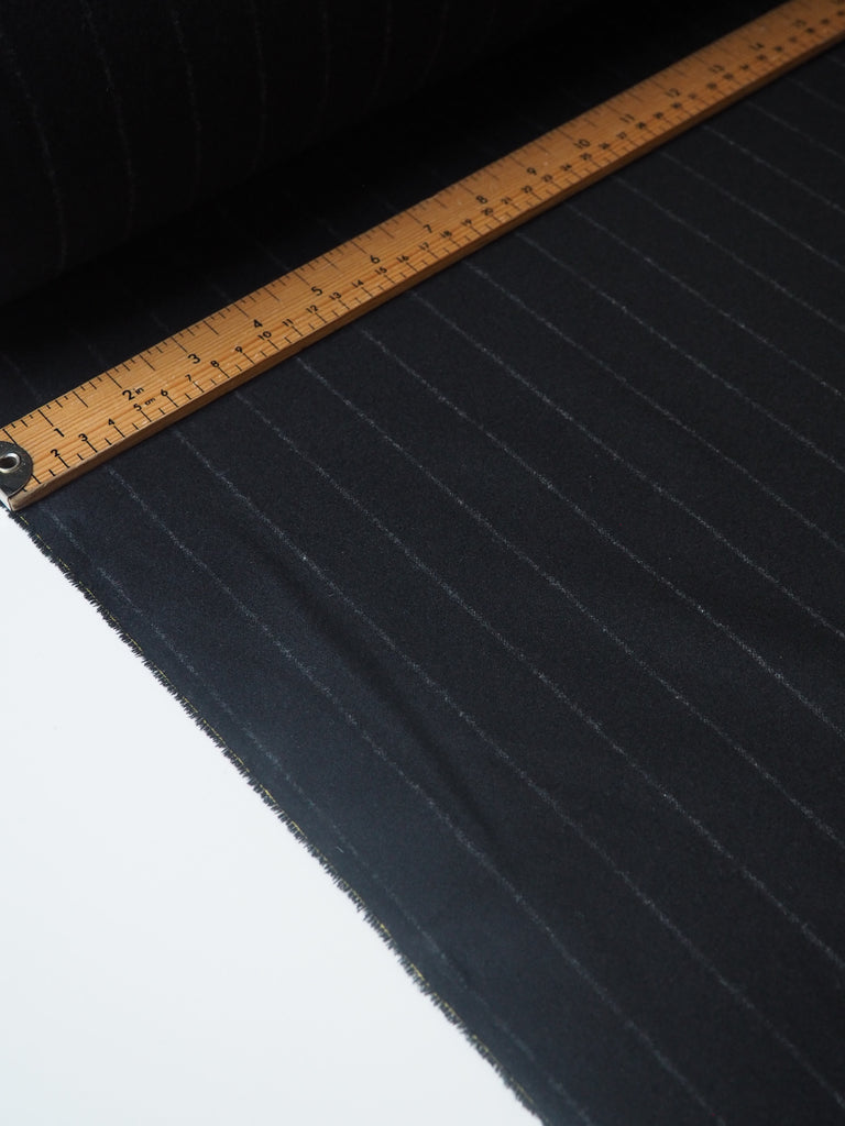 Black Chalk Stripe Wool Flannel