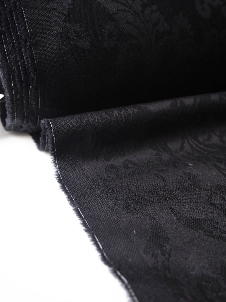 Black Damask Wool + Cotton Jacquard