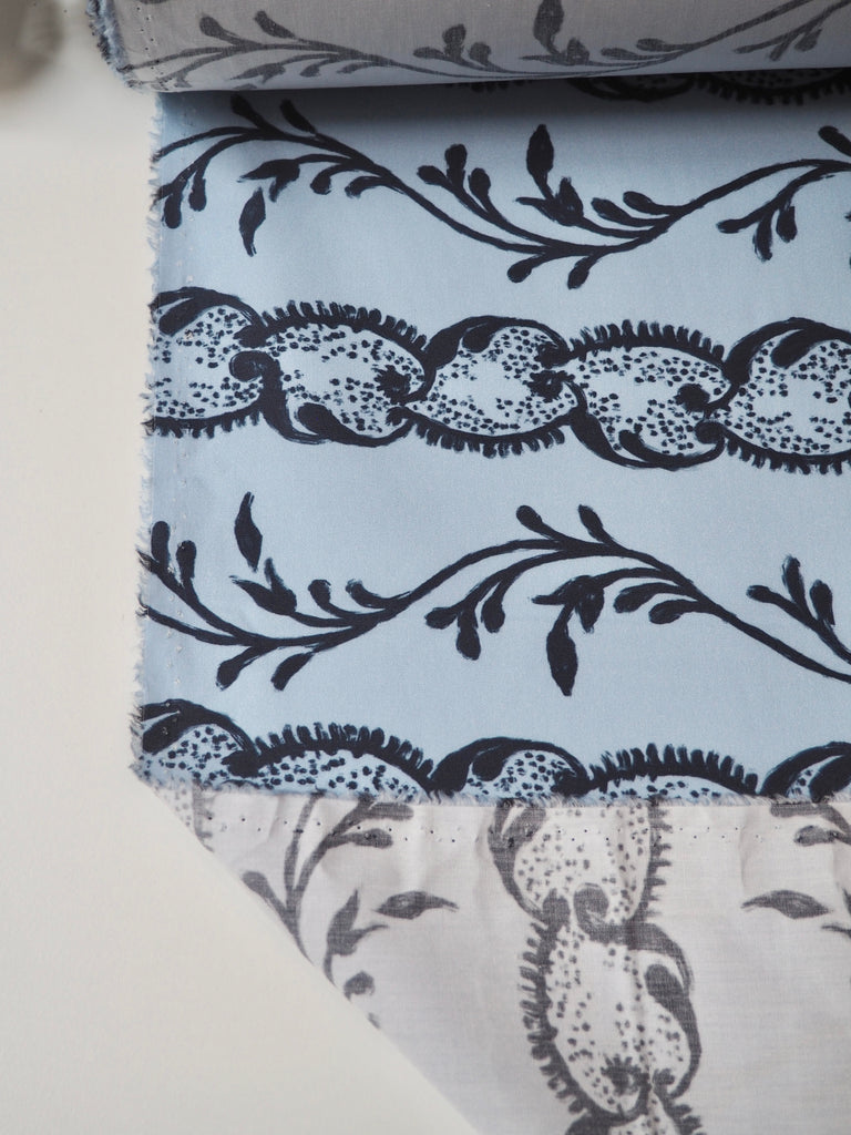 Blue Garland Stripe Cotton Poplin