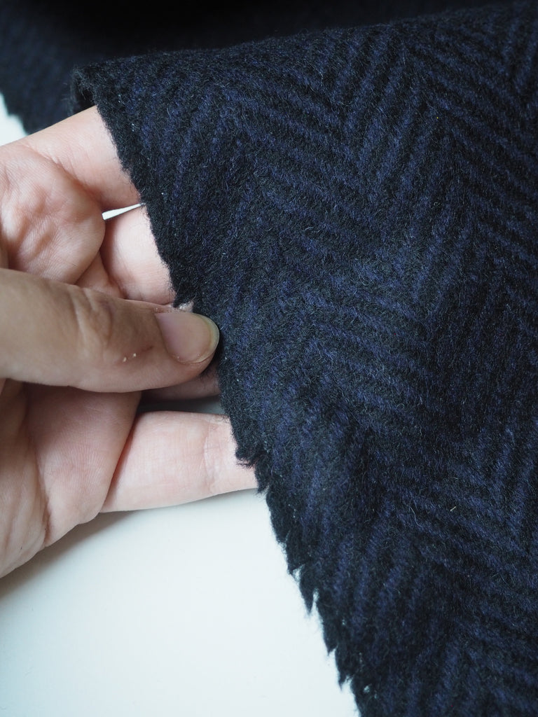 Indigo + Black Herringbone Wool Coating