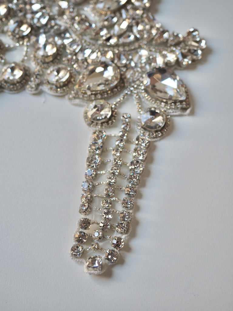 Hand Beaded Large Silver Crystal Appliqué