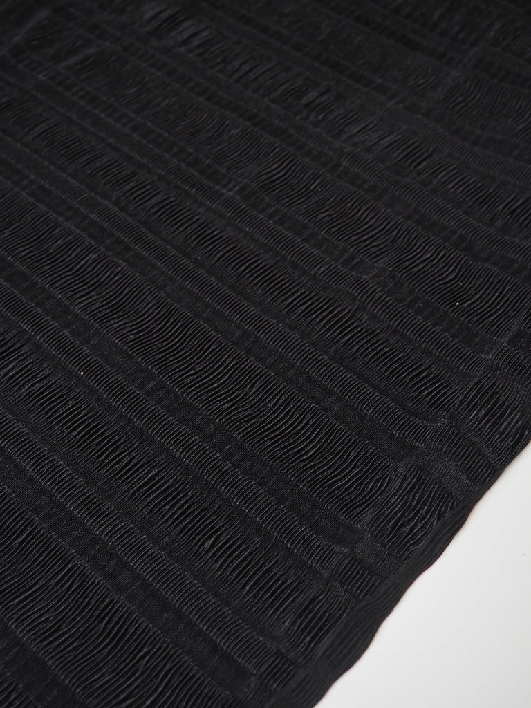 Black Plissé Stripe Satin