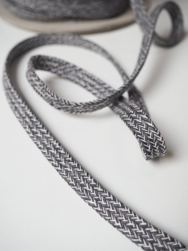 Gray+White Flat Braided Cotton Cord 8mm