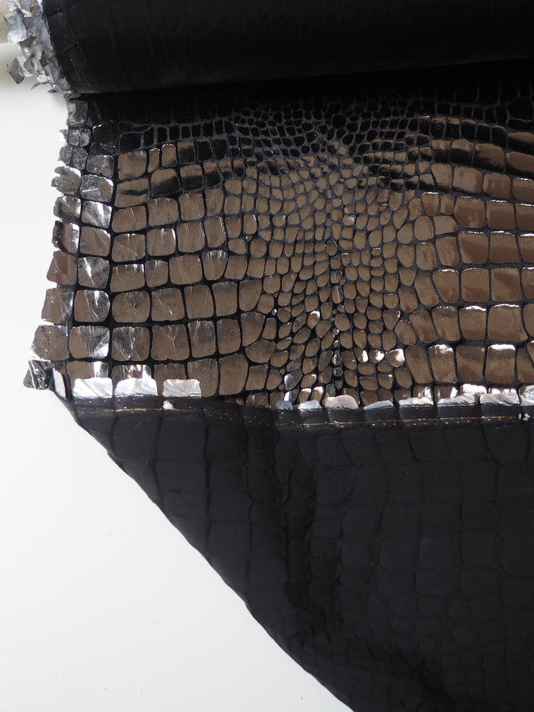 Silver Croc Foiled Black Silk/Viscose Velvet